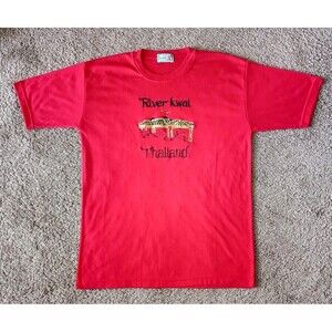 Vintage Thailand T-Shirt Men's Large Embroidered Red Short Sleeve